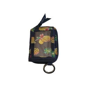Vera Bradley Tropical Floral Pineapple Zip Around Wallet with Key Ring Navy Blue